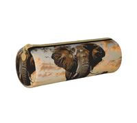 BNVSADC African Elephant Printed Round Pencil Case Leather Pencil Pouch Cute Stationery Pencil Pen Bag for School Office Travel