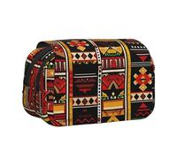 BNVSADC African Ethnic Pattern Printed Print Flip Top Double Layer Pencil Case - Large Capacity School Supplies Organizer for Students, Kids, Teens, Artists, Travel & Office Use