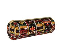 BNVSADC African Ethnic Pattern Printed Round Pencil Case Leather Pencil Pouch Cute Stationery Pencil Pen Bag for School Office Travel