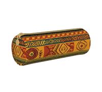 BNVSADC African National Patterns Printed Round Pencil Case Leather Pencil Pouch Cute Stationery Pencil Pen Bag for School Office Travel