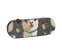 BNVSADC Alpaca Llama Printed Leather Pencil Pen Case & Makeup Bag - Stylish Hard Shell Pencil Bag Stationery Organizer Pouch for School Office Travel