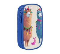 BNVSADC Alpaca Llama Printed Pencil Case for Girls Boys, Large Capacity Pencil Pouch Cute Pencil Box Adult Makeup Bag with 2 Compartments, Blue