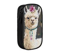 BNVSADC Alpaca Llama Printed Pencil Case for Girls Boys, Large Capacity Pencil Pouch Cute Pencil Box Adult Makeup Bag with 2 Compartments, Black