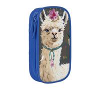 BNVSADC Alpaca Llama Printed Pencil Case for Girls Boys, Large Capacity Pencil Pouch Cute Pencil Box Adult Makeup Bag with 2 Compartments, Blue