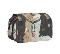 BNVSADC Alpaca Llama Printed Print Flip Top Double Layer Pencil Case - Large Capacity School Supplies Organizer for Students, Kids, Teens, Artists, Travel & Office Use