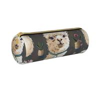 BNVSADC Alpaca Llama Printed Round Pencil Case Leather Pencil Pouch Cute Stationery Pencil Pen Bag for School Office Travel