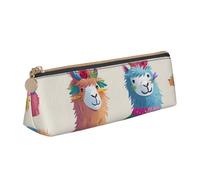 BNVSADC Alpaca Llama Printed Triangle Pencil Case Leather Pencil Pouch Cute Stationery Pencil Pen Bag for School Office Travel