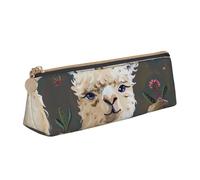 BNVSADC Alpaca Llama Printed Triangle Pencil Case Leather Pencil Pouch Cute Stationery Pencil Pen Bag for School Office Travel