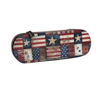 BNVSADC American Flag Patchwork Printed Leather Pencil Pen Case & Makeup Bag - Stylish Hard Shell Pencil Bag Stationery Organizer Pouch for School Office Travel