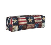 BNVSADC American Flag Patchwork Printed Pencil Case Leather Pencil Pouch Cute Stationery Pencil Pen Bag with Zipper for School Office Travel