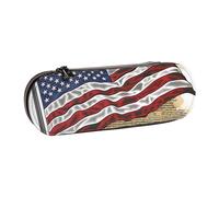 BNVSADC American Flag Printed Leather Pencil Pen Case & Makeup Bag - Stylish Hard Shell Pencil Bag Stationery Organizer Pouch for School Office Travel