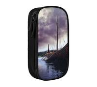 BNVSADC Ancient Times Boat Printed Pencil Case for Girls Boys, Large Capacity Pencil Pouch Cute Pencil Box Adult Makeup Bag with 2 Compartments, Black