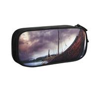 BNVSADC Ancient Times Boat Printed Pencil Case Large Pen Bag Cute Pencil Box Pouch Office School Stationery Organizer for Girls Boys, Black