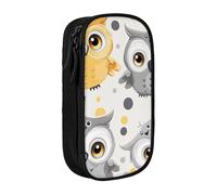 BNVSADC Animal Cartoon Owls Cute Printed Pencil Case for Girls Boys, Large Capacity Pencil Pouch Cute Pencil Box Adult Makeup Bag with 2 Compartments, Black