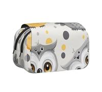BNVSADC Animal Cartoon Owls Cute Printed Print Flip Top Double Layer Pencil Case - Large Capacity School Supplies Organizer for Students, Kids, Teens, Artists, Travel & Office Use