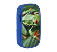 BNVSADC Animal Frog Leaves Printed Pencil Case for Girls Boys, Large Capacity Pencil Pouch Cute Pencil Box Adult Makeup Bag with 2 Compartments, Blue