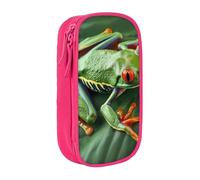 BNVSADC Animal Frog Leaves Printed Pencil Case for Girls Boys, Large Capacity Pencil Pouch Cute Pencil Box Adult Makeup Bag with 2 Compartments, Pink