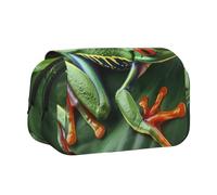 BNVSADC Animal Frog Leaves Printed Print Flip Top Double Layer Pencil Case - Large Capacity School Supplies Organizer for Students, Kids, Teens, Artists, Travel & Office Use