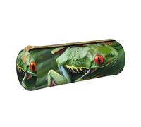 BNVSADC Animal Frog Leaves Printed Round Pencil Case Leather Pencil Pouch Cute Stationery Pencil Pen Bag for School Office Travel