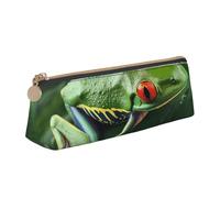 BNVSADC Animal Frog Leaves Printed Triangle Pencil Case Leather Pencil Pouch Cute Stationery Pencil Pen Bag for School Office Travel