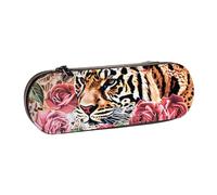 BNVSADC Animal Tiger Leopard Print Rose Flower Printed Leather Pencil Pen Case & Makeup Bag - Stylish Hard Shell Pencil Bag Stationery Organizer Pouch for School Office Travel