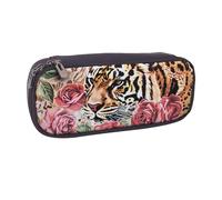 BNVSADC Animal Tiger Leopard Print Rose Flower Printed Leather Pencil Pen Case & Makeup Bag - Stylish Pencil Bag Stationery Organizer Pouch for School Office Travel