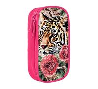 BNVSADC Animal Tiger Leopard Print Rose Flower Printed Pencil Case for Girls Boys, Large Capacity Pencil Pouch Cute Pencil Box Adult Makeup Bag with 2 Compartments, Pink