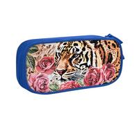 BNVSADC Animal Tiger Leopard Print Rose Flower Printed Pencil Case Large Pen Bag Cute Pencil Box Pouch Office School Stationery Organizer for Girls Boys, Blue