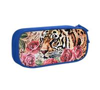 BNVSADC Animal Tiger Leopard Print Rose Flower Printed Pencil Case Large Pen Bag Cute Pencil Box Pouch Office School Stationery Organizer for Girls Boys, Blue