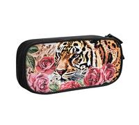 BNVSADC Animal Tiger Leopard Print Rose Flower Printed Pencil Case Large Pen Bag Cute Pencil Box Pouch Office School Stationery Organizer for Girls Boys, Black