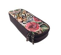 BNVSADC Animal Tiger Leopard Print Rose Flower Printed PU Leather Flip Pencil Case, Cute Pencil Box Pen Bag Stationery Organizer Makeup Bag for School Office Travel