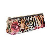 BNVSADC Animal Tiger Leopard Print Rose Flower Printed Triangle Pencil Case Leather Pencil Pouch Cute Stationery Pencil Pen Bag for School Office Travel