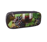 BNVSADC Art Red Wine Galsses & Grapes Printed Leather Pencil Pen Case & Makeup Bag - Stylish Pencil Bag Stationery Organizer Pouch for School Office Travel