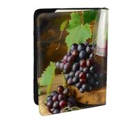 BNVSADC Art Red Wine Galsses & Grapes Printed Passport Holder Travel PU Leather Passport Cover Case Organiser for Men Women, 6.5 inch