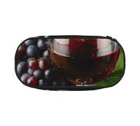 BNVSADC Art Red Wine Galsses & Grapes Printed Pencil Case Cute Pencil Bag Pen Pouch Large Stationery Organizer Makeup Bag for Teen Boys Girls School Students Office