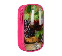BNVSADC Art Red Wine Galsses & Grapes Printed Pencil Case for Girls Boys, Large Capacity Pencil Pouch Cute Pencil Box Adult Makeup Bag with 2 Compartments, Pink