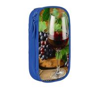 BNVSADC Art Red Wine Galsses & Grapes Printed Pencil Case for Girls Boys, Large Capacity Pencil Pouch Cute Pencil Box Adult Makeup Bag with 2 Compartments, Blue