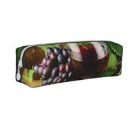 BNVSADC Art Red Wine Galsses & Grapes Printed Pencil Case Leather Pencil Pouch Cute Stationery Pencil Pen Bag with Zipper for School Office Travel
