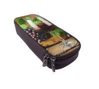 BNVSADC Art Red Wine Galsses & Grapes Printed PU Leather Flip Pencil Case, Cute Pencil Box Pen Bag Stationery Organizer Makeup Bag for School Office Travel