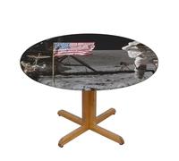 BNVSADC Astronaut on The Moon Printed Round Tablecloth with Elastic Edged, M(138CM Diameter), Kitchen Water Resistant Fabric Table Cloth Dining Table Decoration Table Covers