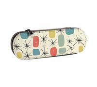 BNVSADC Atomic Stars Retro Pattern Printed Leather Pencil Pen Case & Makeup Bag - Stylish Hard Shell Pencil Bag Stationery Organizer Pouch for School Office Travel