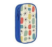 BNVSADC Atomic Stars Retro Pattern Printed Pencil Case for Girls Boys, Large Capacity Pencil Pouch Cute Pencil Box Adult Makeup Bag with 2 Compartments, Blue