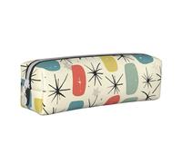 BNVSADC Atomic Stars Retro Pattern Printed Pencil Case Leather Pencil Pouch Cute Stationery Pencil Pen Bag with Zipper for School Office Travel