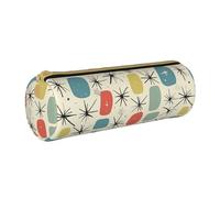BNVSADC Atomic Stars Retro Pattern Printed Round Pencil Case Leather Pencil Pouch Cute Stationery Pencil Pen Bag for School Office Travel