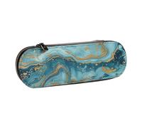 BNVSADC Azurite Teal and Foil Gold Oil Marble Printed Leather Pencil Pen Case & Makeup Bag - Stylish Hard Shell Pencil Bag Stationery Organizer Pouch for School Office Travel