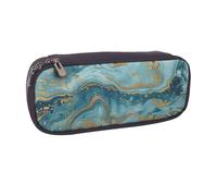 BNVSADC Azurite Teal and Foil Gold Oil Marble Printed Leather Pencil Pen Case & Makeup Bag - Stylish Pencil Bag Stationery Organizer Pouch for School Office Travel