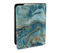 BNVSADC Azurite Teal and Foil Gold Oil Marble Printed Passport Holder Travel PU Leather Passport Cover Case Organiser for Men Women, 6.5 inch