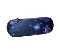 BNVSADC Background with Night Butterflie Printed Leather Pencil Pen Case & Makeup Bag - Stylish Hard Shell Pencil Bag Stationery Organizer Pouch for School Office Travel