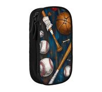BNVSADC Baseball Basketball Football Hockey Printed Pencil Case for Girls Boys, Large Capacity Pencil Pouch Cute Pencil Box Adult Makeup Bag with 2 Compartments, Black