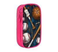 BNVSADC Baseball Basketball Football Hockey Printed Pencil Case for Girls Boys, Large Capacity Pencil Pouch Cute Pencil Box Adult Makeup Bag with 2 Compartments, Pink